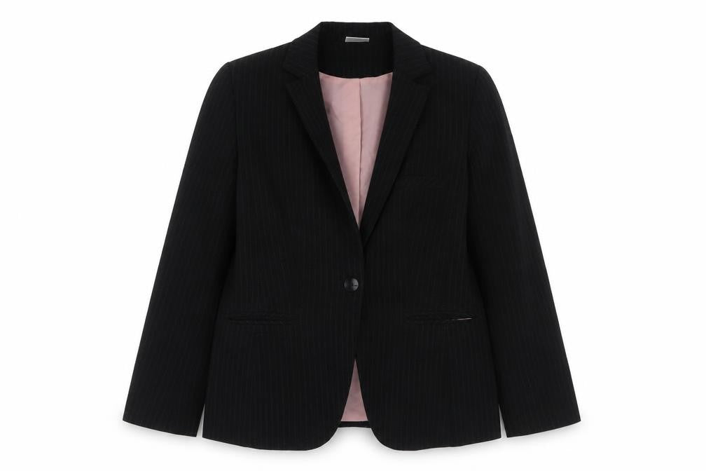 Select Womens Black Striped Polyester Jacket Blazer Size 14