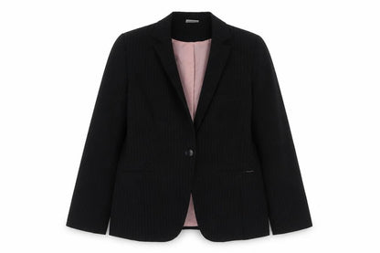 Select Womens Black Striped Polyester Jacket Blazer Size 14