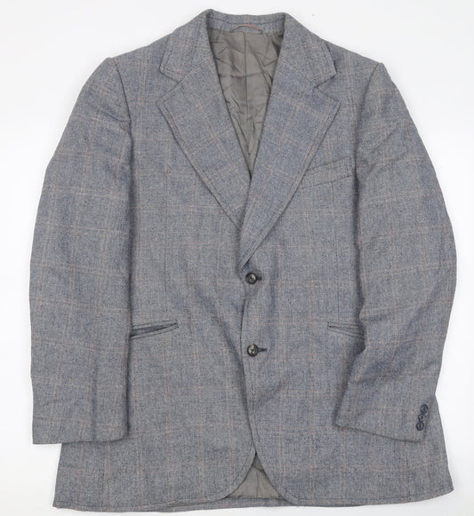 John Collins Mens Blue Check Jacket Blazer Size L Button