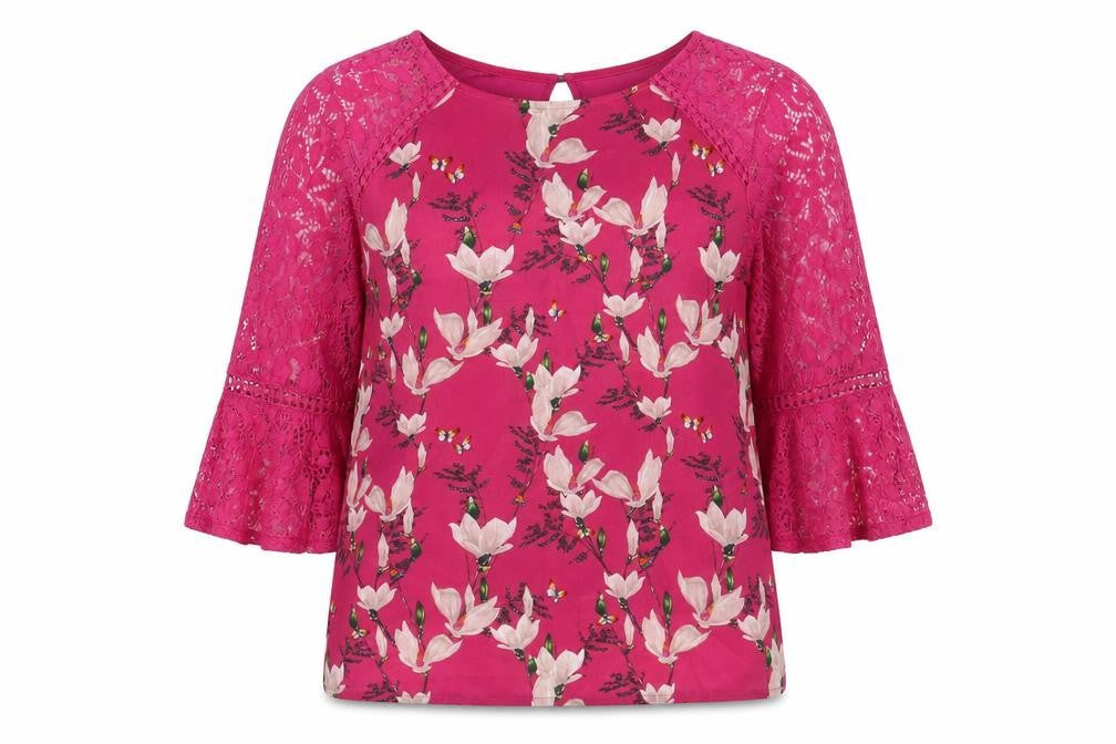 Oasis Womens Pink Floral Polyester Basic T-Shirt Size M Round Neck