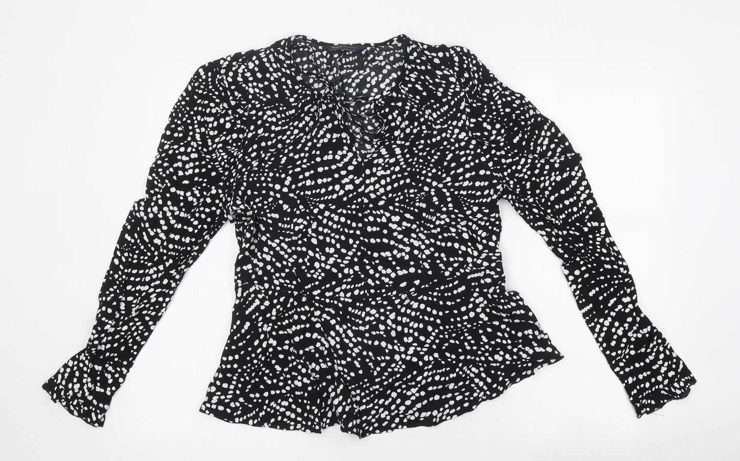 Marks and Spencer Womens Black Polka Dot Polyester Basic Blouse Size 10 V-Neck