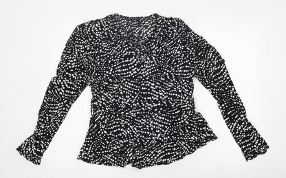 Marks & Spencer Womens Black Polka Dot Polyester Basic Blouse Size 10 V-Neck