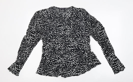 Marks and Spencer Womens Black Polka Dot Polyester Basic Blouse Size 10 V-Neck