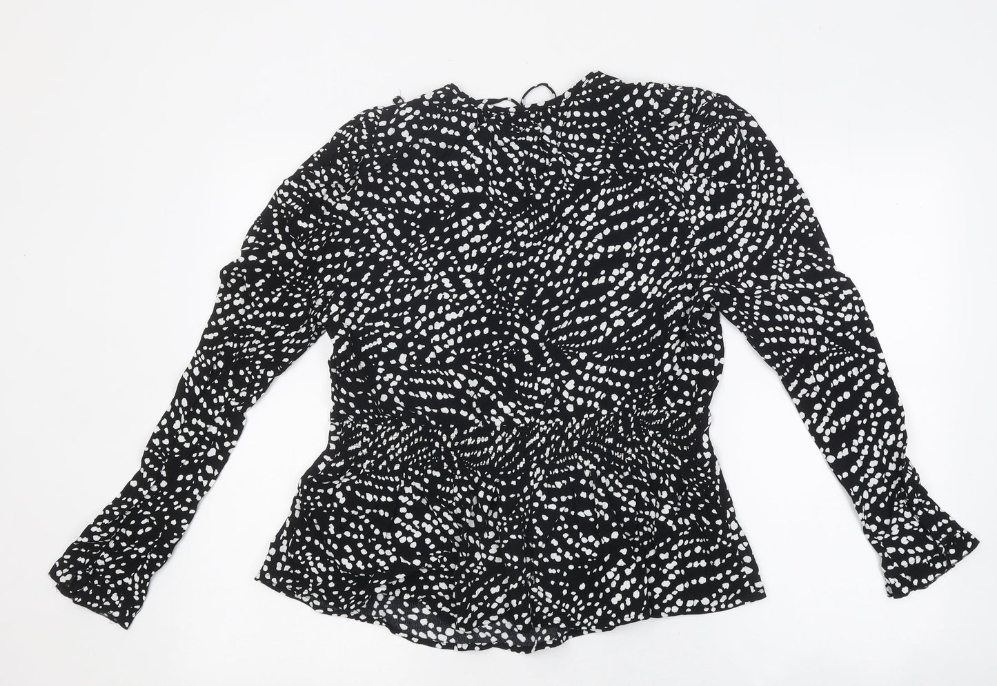 Marks and Spencer Womens Black Polka Dot Polyester Basic Blouse Size 10 V-Neck