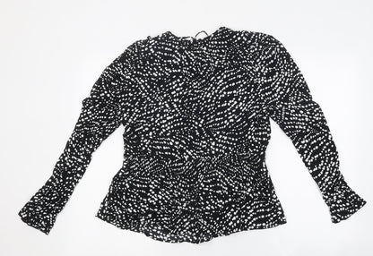 Marks & Spencer Womens Black Polka Dot Polyester Basic Blouse Size 10 V-Neck