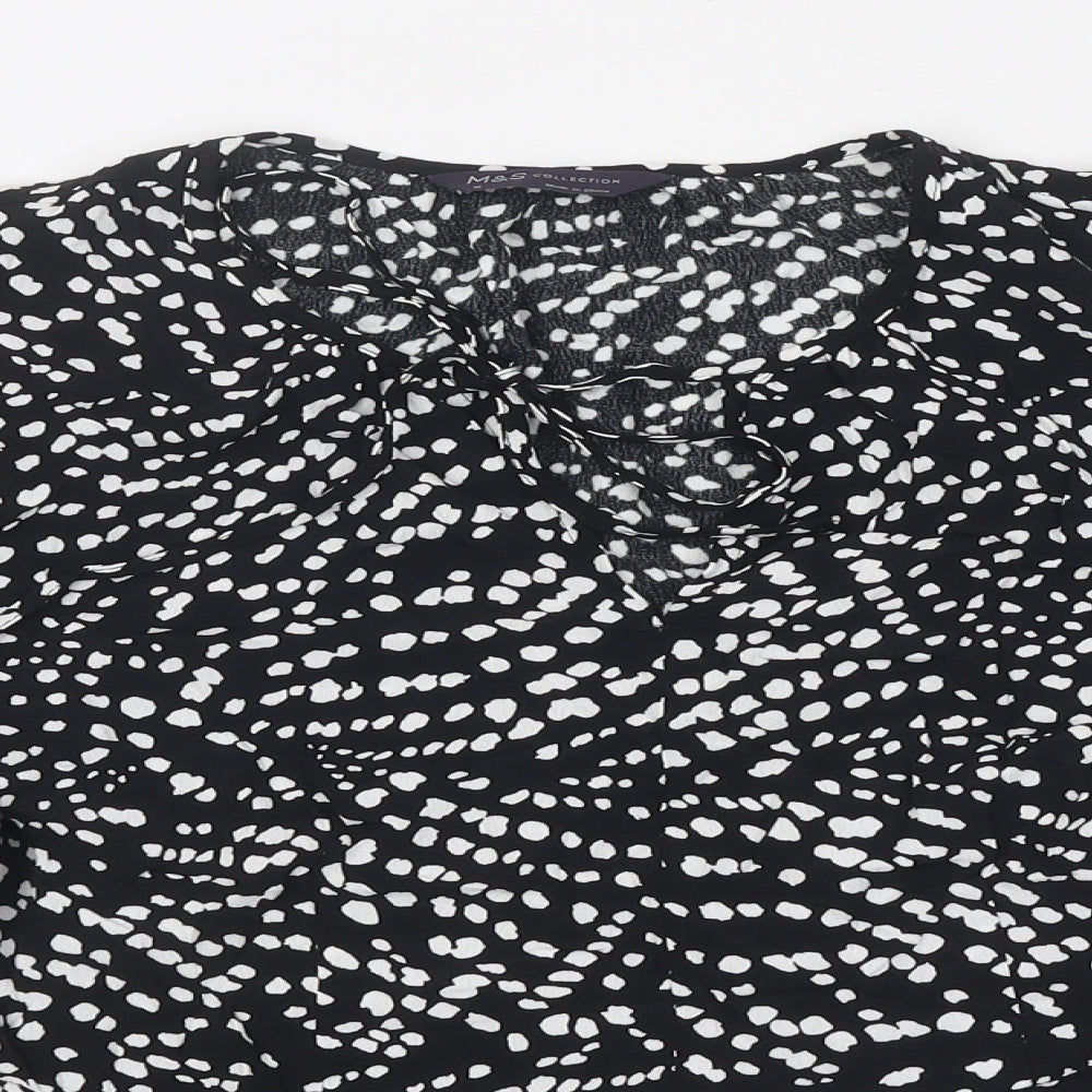 Marks and Spencer Womens Black Polka Dot Polyester Basic Blouse Size 10 V-Neck