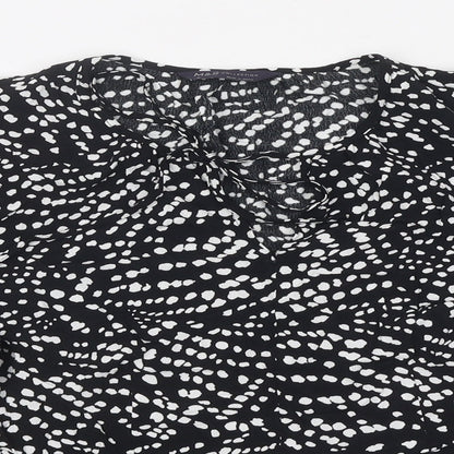 Marks & Spencer Womens Black Polka Dot Polyester Basic Blouse Size 10 V-Neck