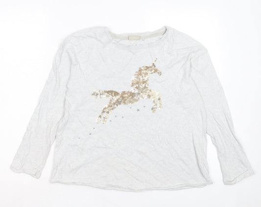 NEXT Girls Grey Cotton Basic Casual Size 12 Years Crew Neck Pullover - Unicorn