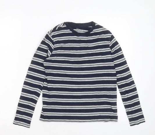 Marks and Spencer Boys Blue Striped Cotton Basic Casual Size 11-12 Years Crew Neck Pullover