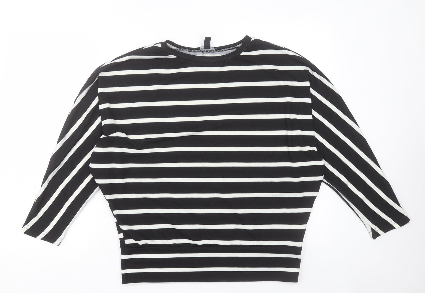 New Look Womens Black Crew Neck Striped Polyester Pullover Jumper Size S