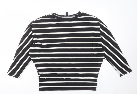 New Look Womens Black Crew Neck Striped Polyester Pullover Jumper Size S