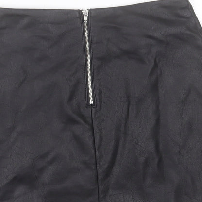 Primark Womens Black Polyurethane A-Line Skirt Size 8 Zip