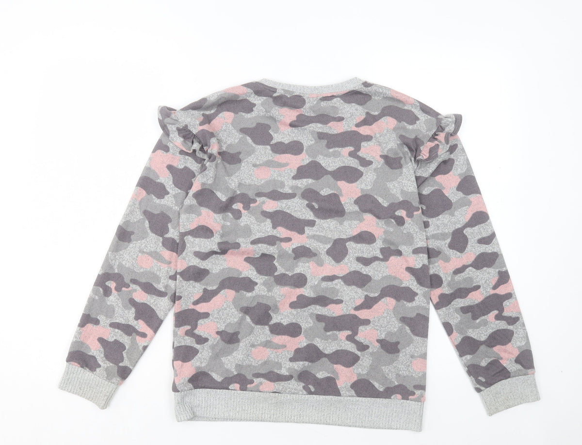 F&F Girls Pink Camouflage Polyester Basic Casual Size 12-13 Years Crew Neck Pullover