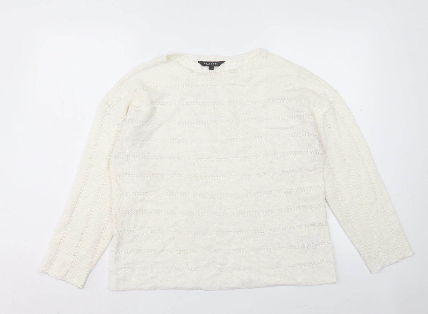 Peacocks Womens Ivory Crew Neck Acrylic Pullover Jumper Size M