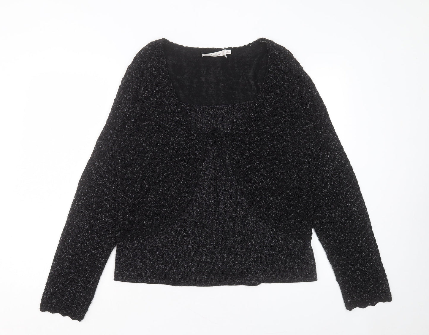 EWM Womens Black V-Neck Acrylic Pullover Jumper Size L