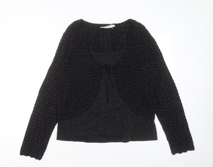 EWM Womens Black V-Neck Acrylic Pullover Jumper Size L