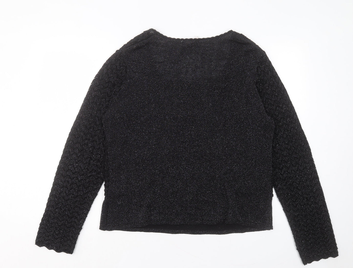 EWM Womens Black V-Neck Acrylic Pullover Jumper Size L