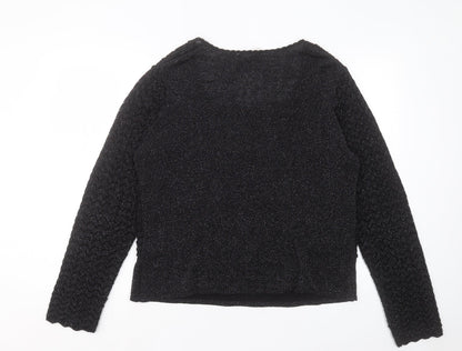 EWM Womens Black V-Neck Acrylic Pullover Jumper Size L