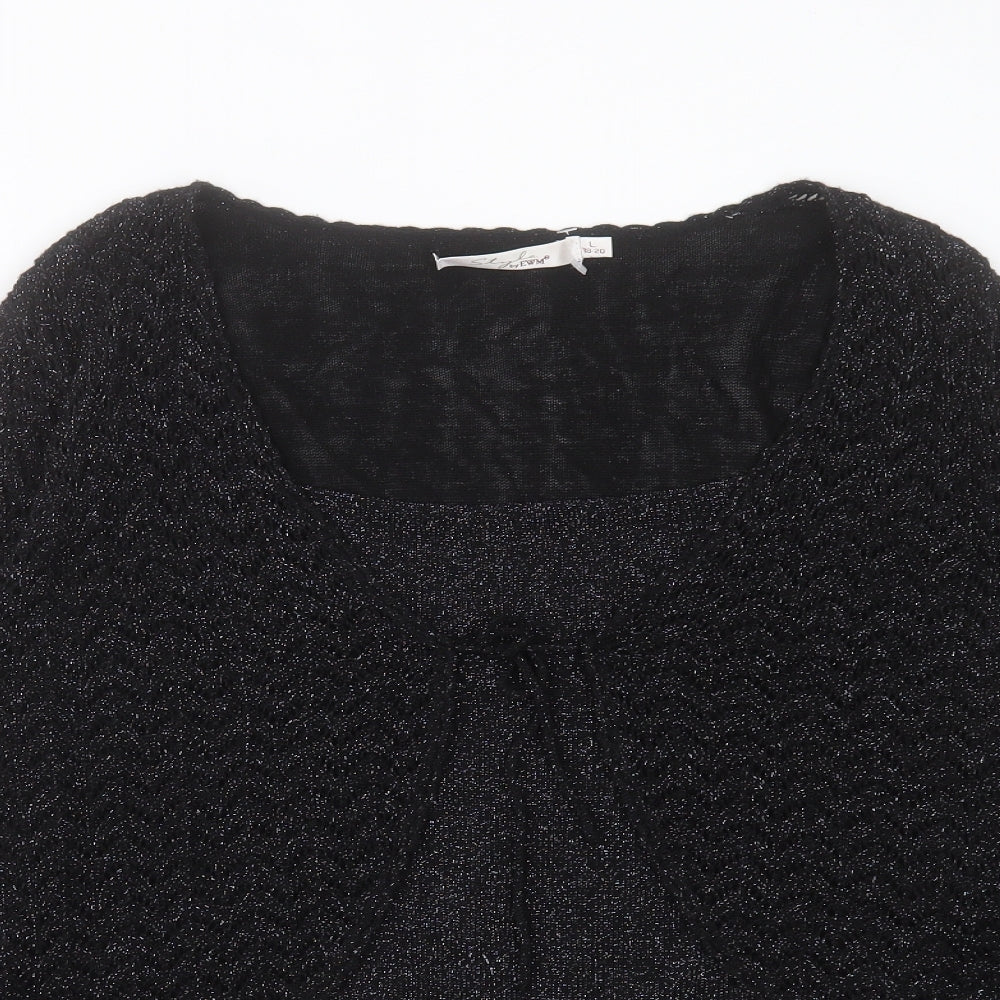 EWM Womens Black V-Neck Acrylic Pullover Jumper Size L