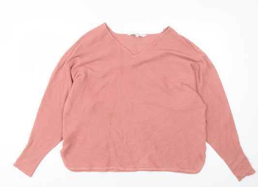 Amara Reya Womens Pink V-Neck Viscose Pullover Jumper Size XL