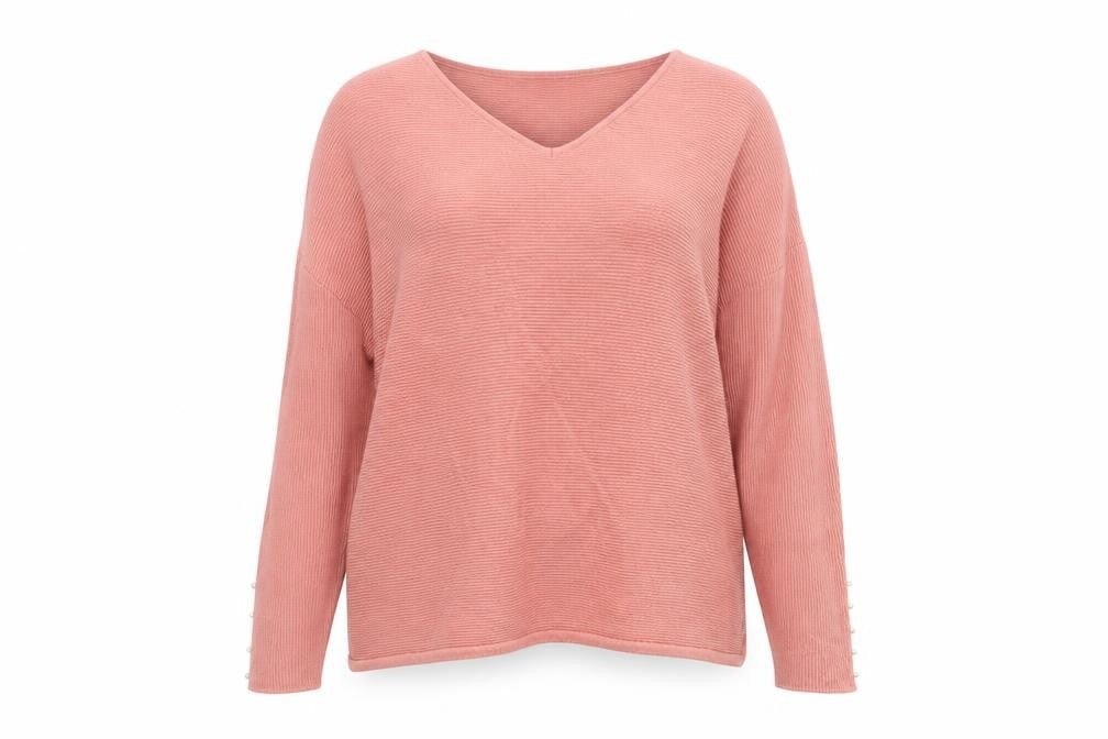 Amara Reya Womens Pink V-Neck Viscose Pullover Jumper Size XL