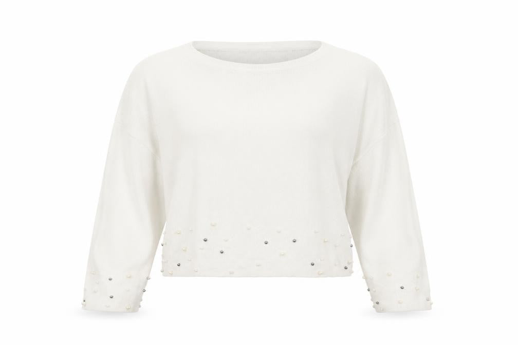 Stradivarius Womens White Crew Neck Acrylic Pullover Jumper Size S