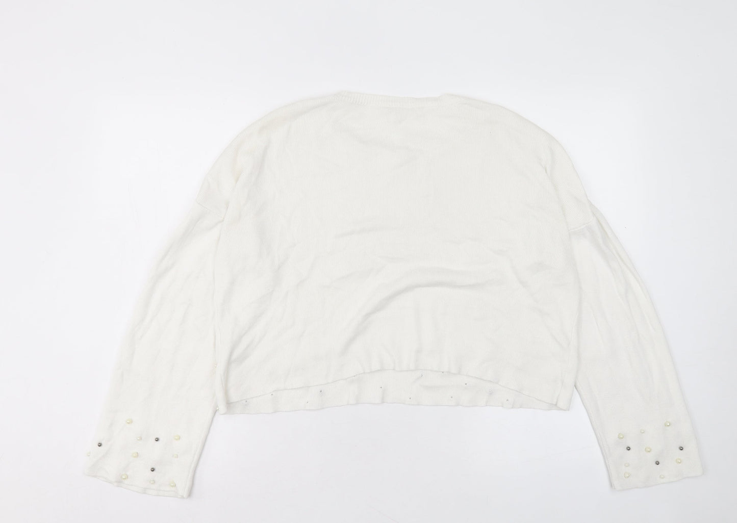 Stradivarius Womens White Crew Neck Acrylic Pullover Jumper Size S