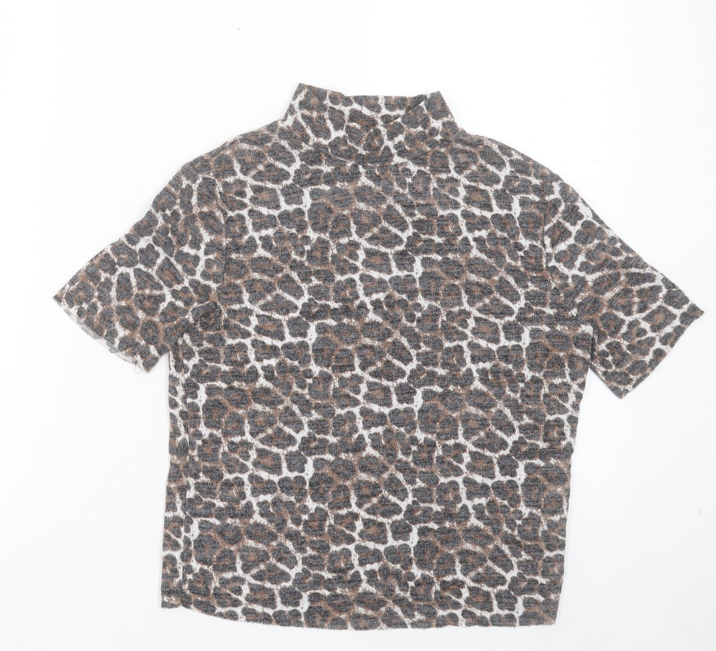 Zara Womens Brown Animal Print Polyester Cropped T-Shirt Size S Round Neck