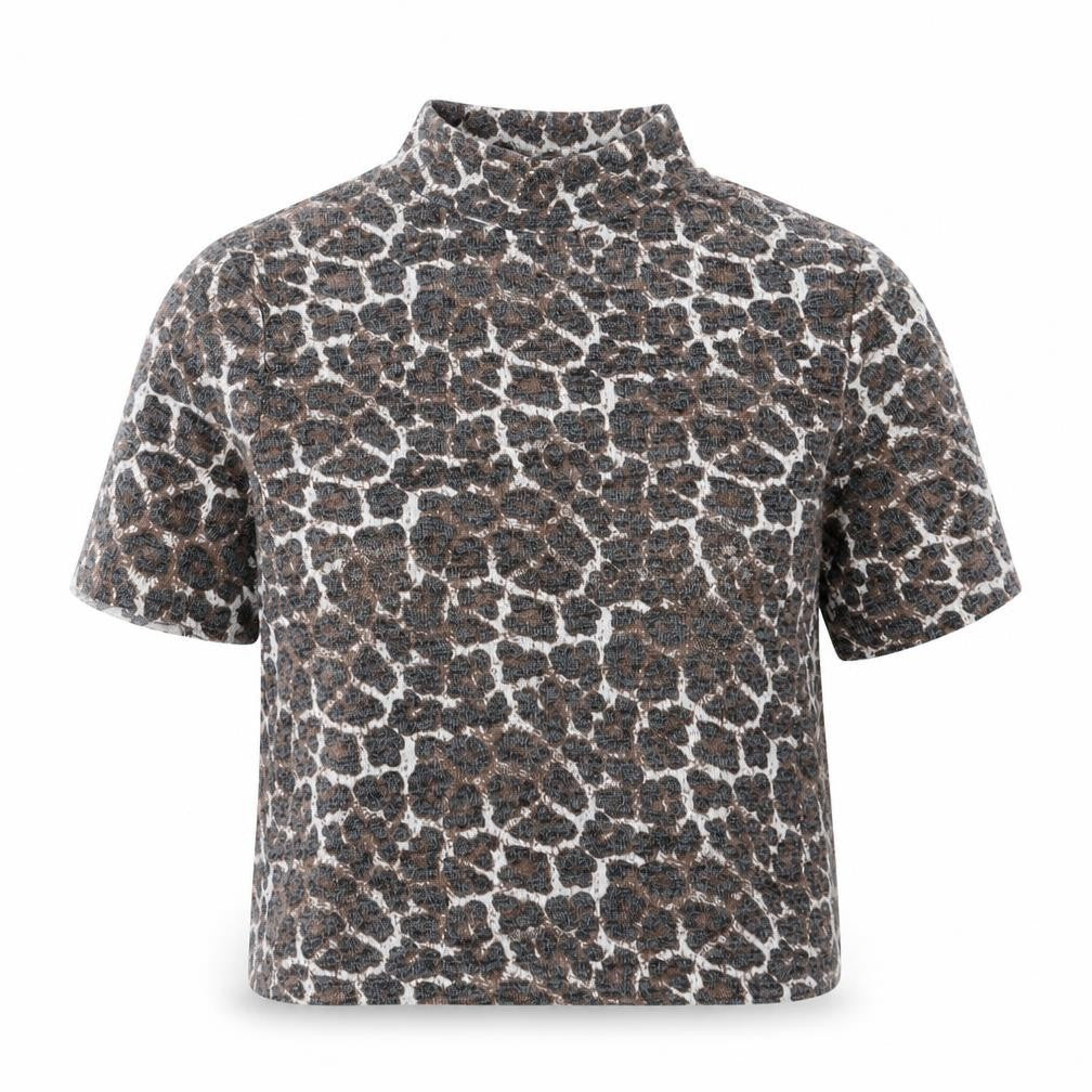 Zara Womens Brown Animal Print Polyester Cropped T-Shirt Size S Round Neck