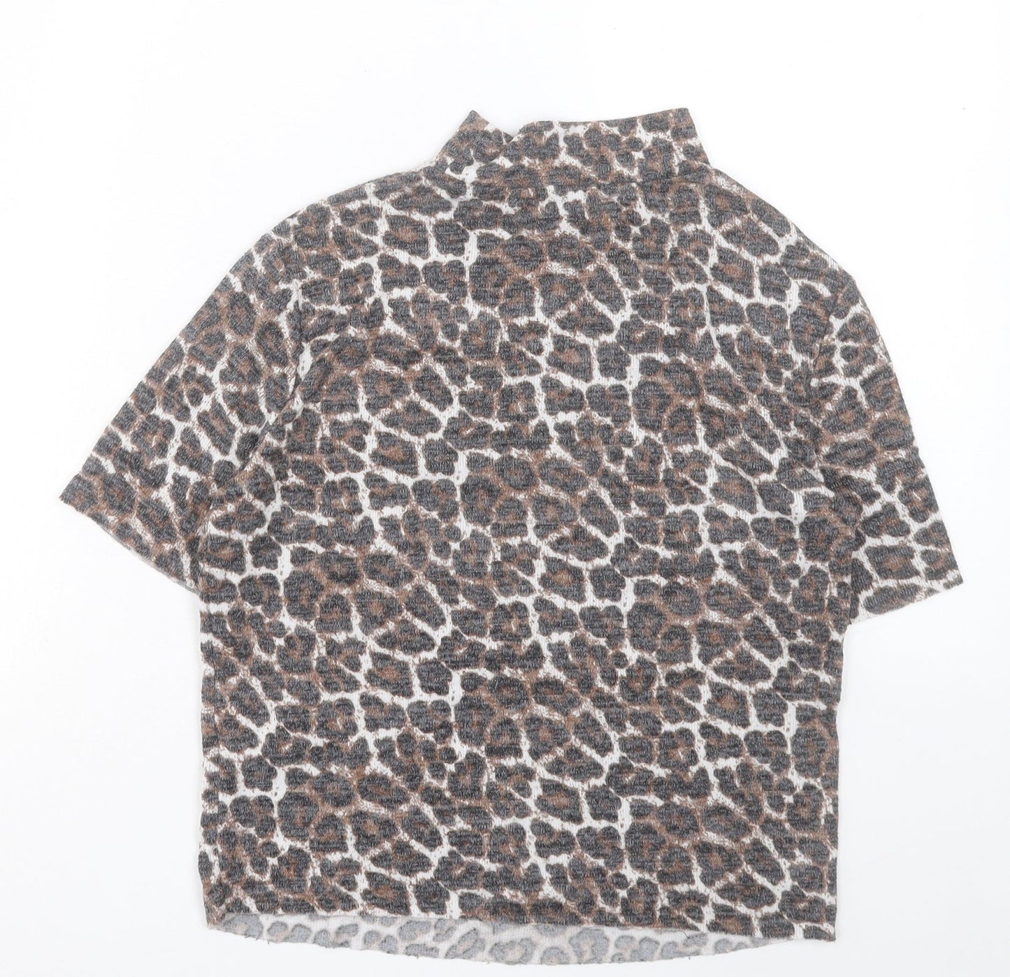 Zara Womens Brown Animal Print Polyester Cropped T-Shirt Size S Round Neck