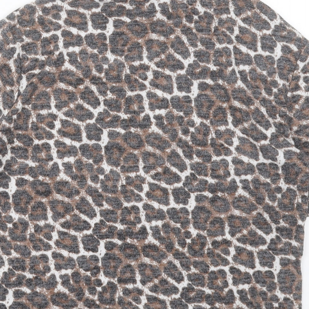 Zara Womens Brown Animal Print Polyester Cropped T-Shirt Size S Round Neck