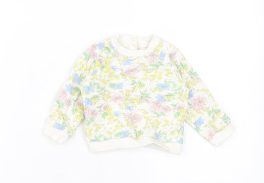 M&Co Girls Multicoloured Floral Cotton Basic Casual Size 3-6 Months Crew Neck Button