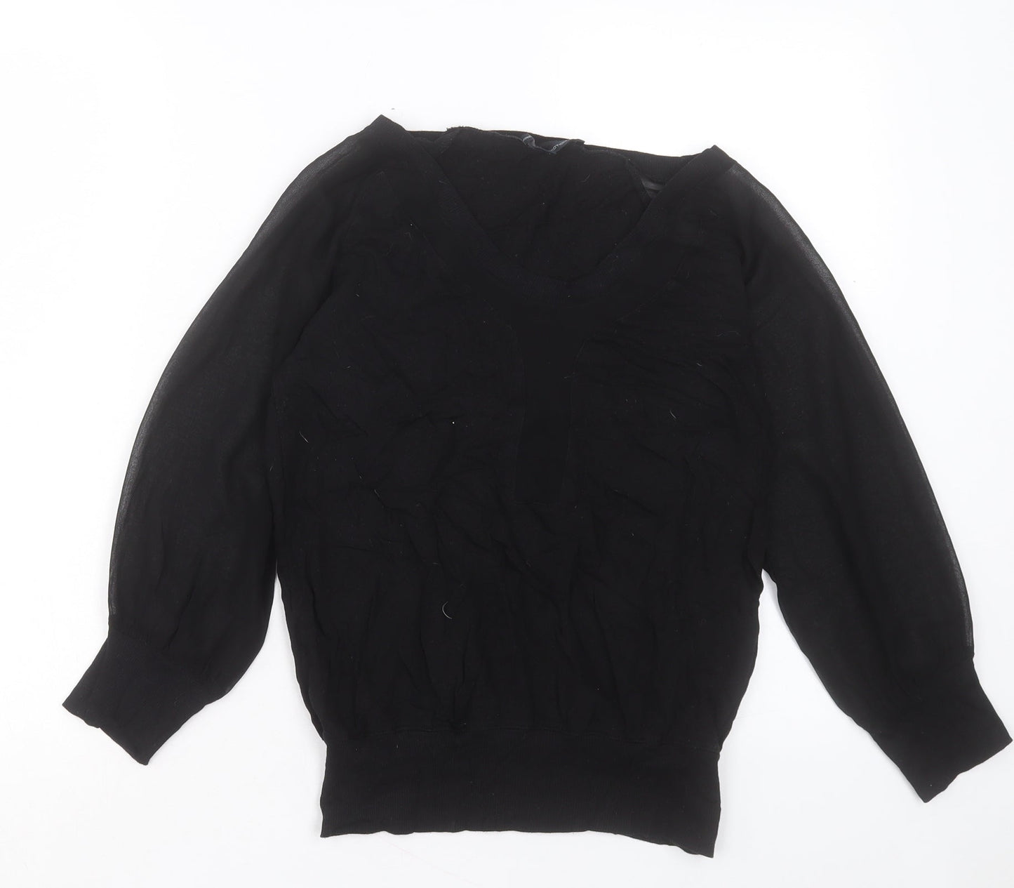 French Connection Womens Black V-Neck Cotton Pullover Jumper Size XS