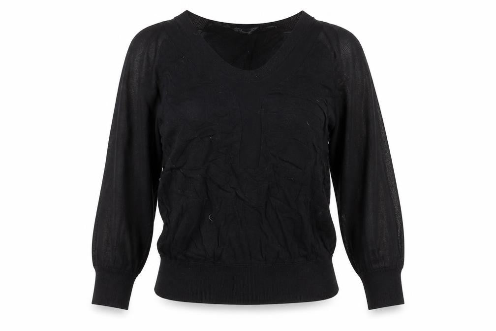 French Connection Womens Black V-Neck Cotton Pullover Jumper Size XS