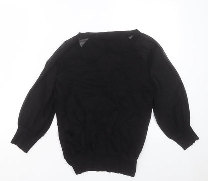 French Connection Womens Black V-Neck Cotton Pullover Jumper Size XS