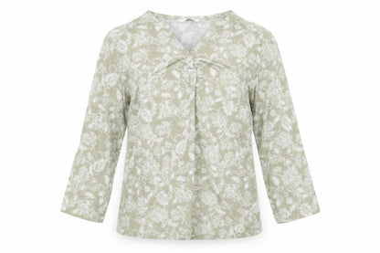 Isle Essentials Womens Green Floral Polyester Basic Blouse Size M V-Neck