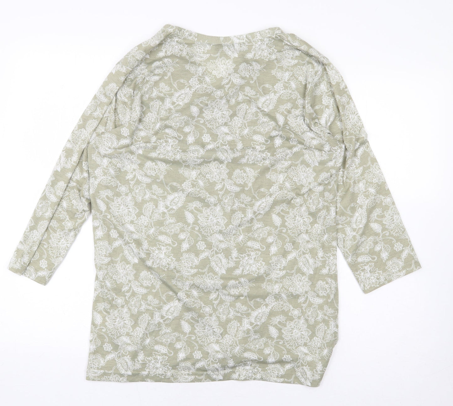 Isle Essentials Womens Green Floral Polyester Basic Blouse Size M V-Neck