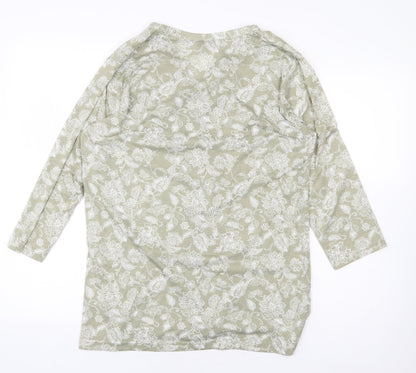 Isle Essentials Womens Green Floral Polyester Basic Blouse Size M V-Neck