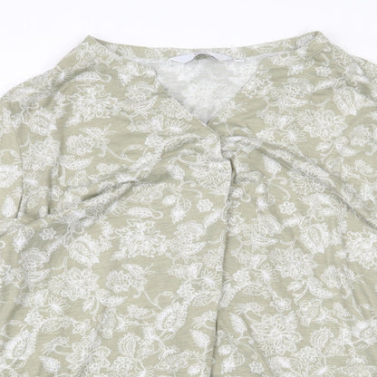 Isle Essentials Womens Green Floral Polyester Basic Blouse Size M V-Neck