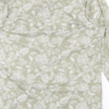 Isle Essentials Womens Green Floral Polyester Basic Blouse Size M V-Neck