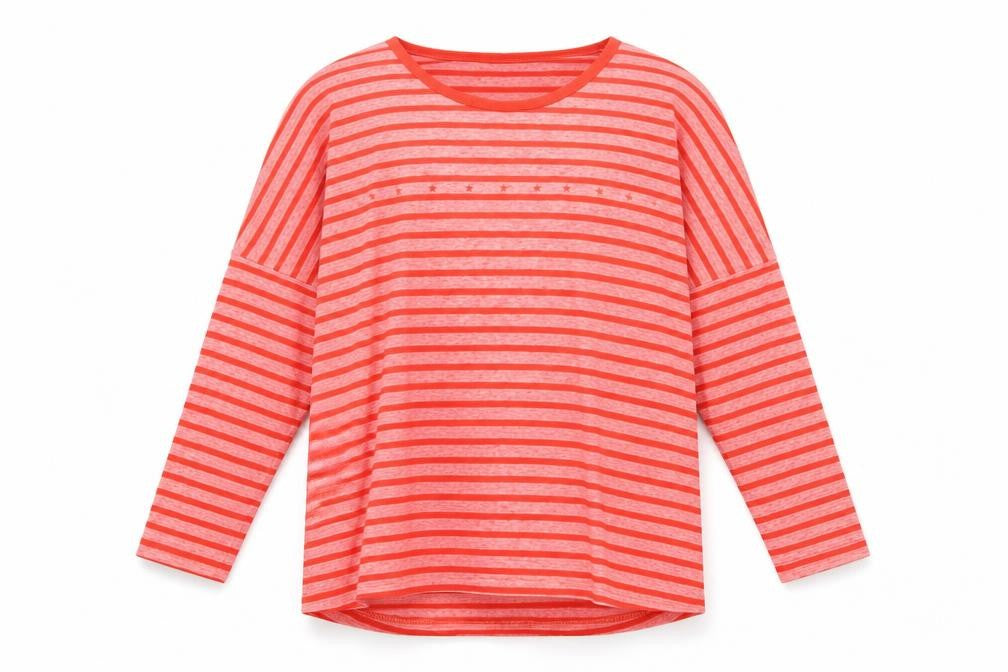 Karl Marc John Womens Red Striped Polyester Basic T-Shirt Size M Round Neck