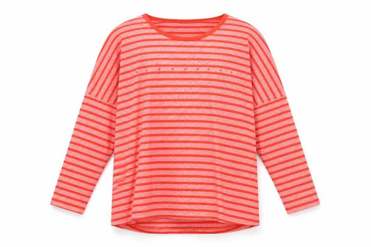 Karl Marc John Womens Red Striped Polyester Basic T-Shirt Size M Round Neck