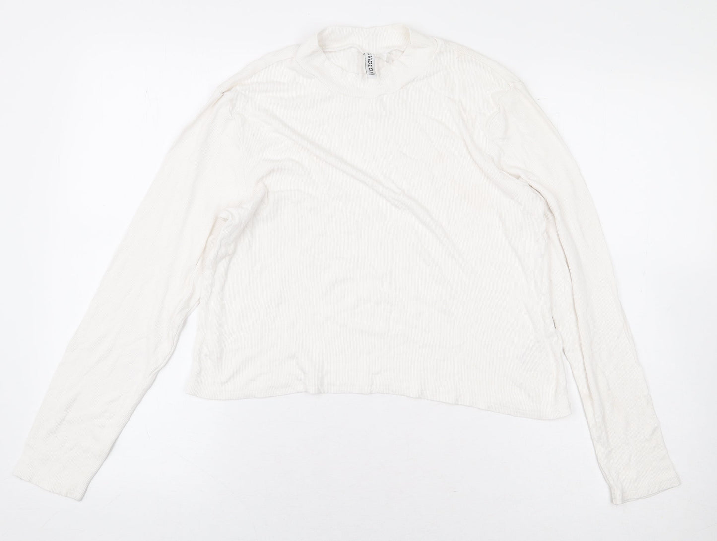 H&M Womens White Viscose Cropped T-Shirt Size XL Mock Neck - Ribbed