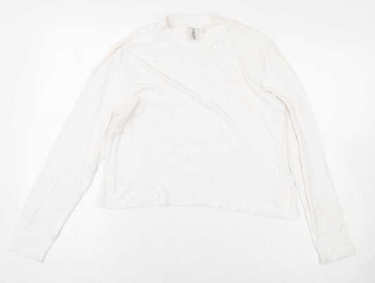 H&M Womens White Viscose Cropped T-Shirt Size XL Mock Neck - Ribbed