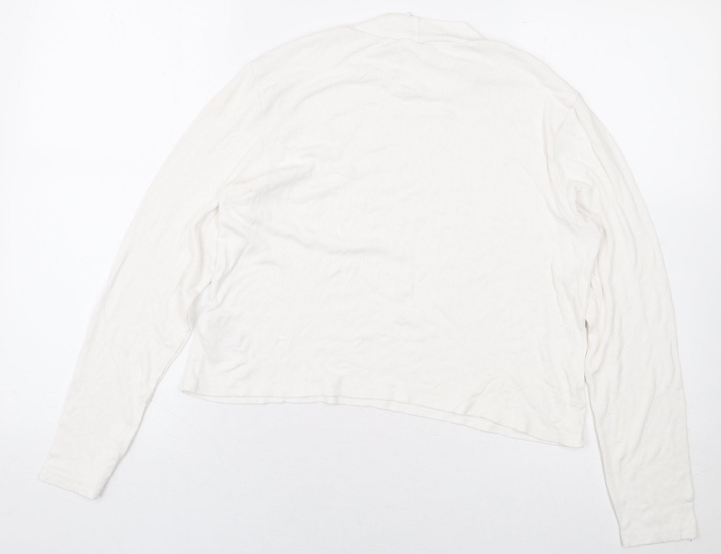 H&M Womens White Viscose Cropped T-Shirt Size XL Mock Neck - Ribbed