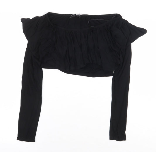Select Womens Black Viscose Cropped T-Shirt Size 14 Off the Shoulder