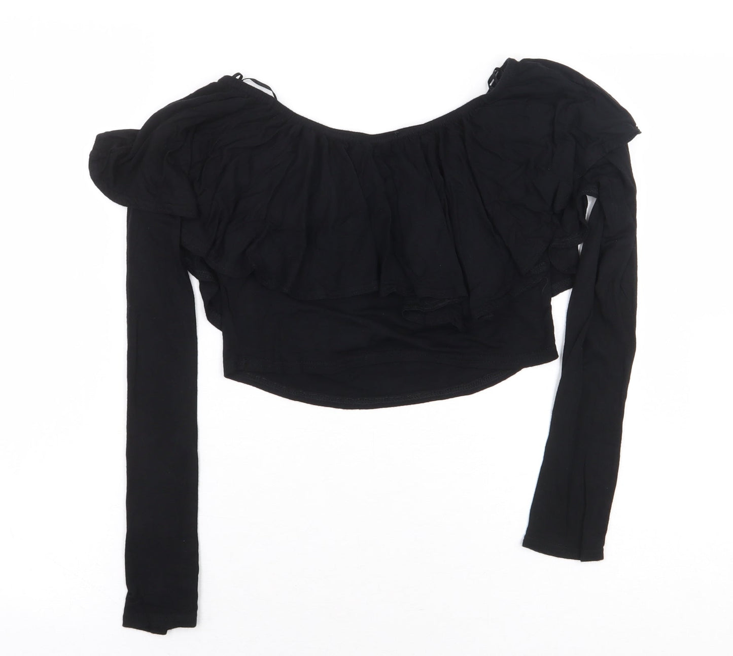 Select Womens Black Viscose Cropped T-Shirt Size 14 Off the Shoulder