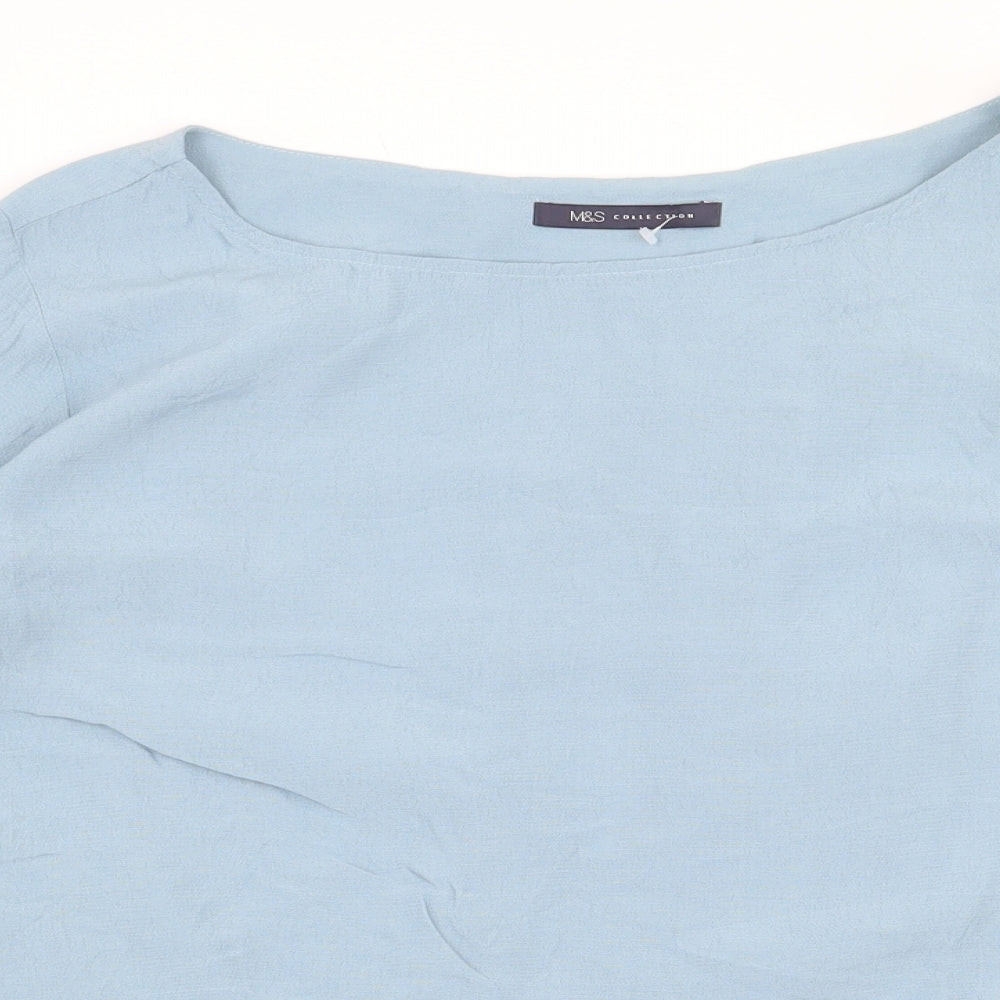 Marks and Spencer Womens Blue Viscose Basic Blouse Size 14 Boat Neck - Back Slit