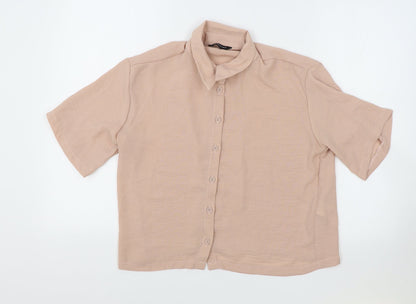 Peacocks Womens Pink Polyester Cropped Button-Up Size 10 Collared