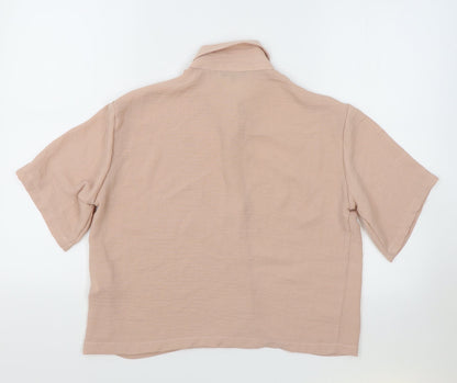 Peacocks Womens Pink Polyester Cropped Button-Up Size 10 Collared